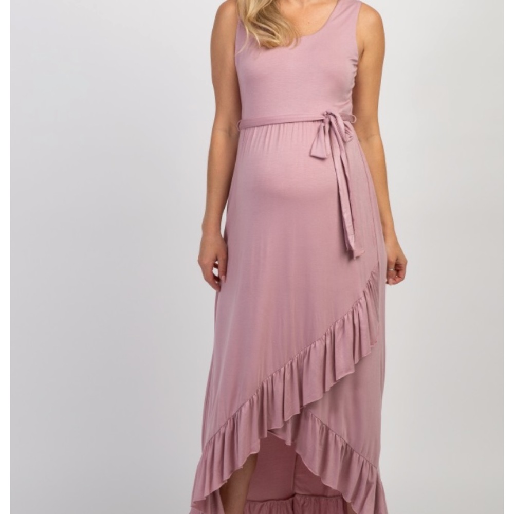 Mauve Sleeveless Ruffle Trim Maternity Maxi